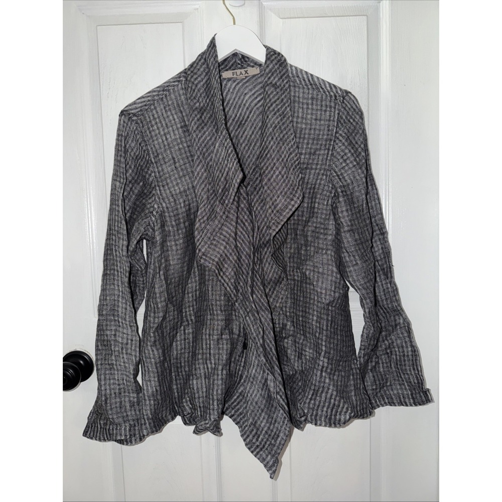FLAX Linen Cardigan Waterfall Wrap Lagenlook Size Small Lightweight Ruffle Gray